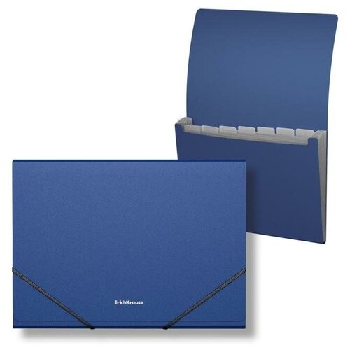 Папка-картотека на резинке A4, 6 отделов ErichKrause. Matt Classic, пластиковая, синяя папка на резинках пластиковая matt classic a4 ассорти