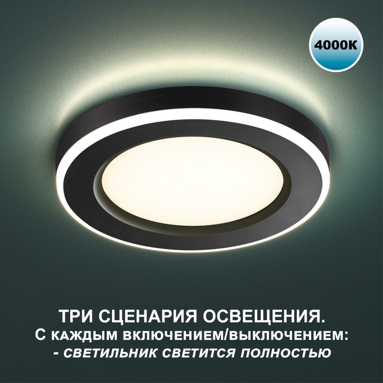 359017 SPOT NT23 черный Светильник встраиваемый светодиодный (три сценария работы) IP20 LED 4000К 18W+6W 100-265V 1680Лм SPAN - фотография № 2