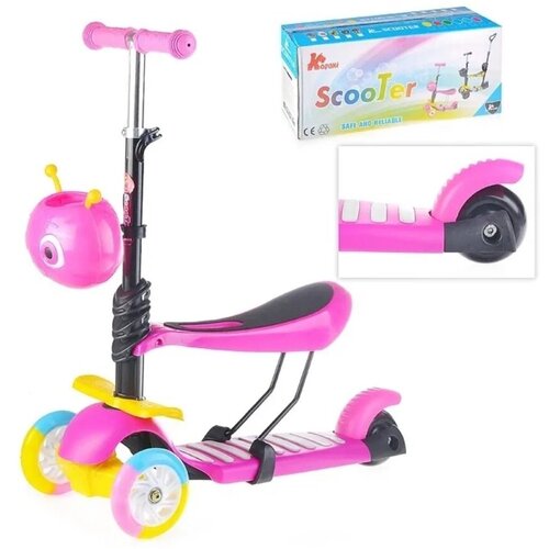 Самокат "Scooter" с сиденьем, не складной, светящиеся колёса (розовый)