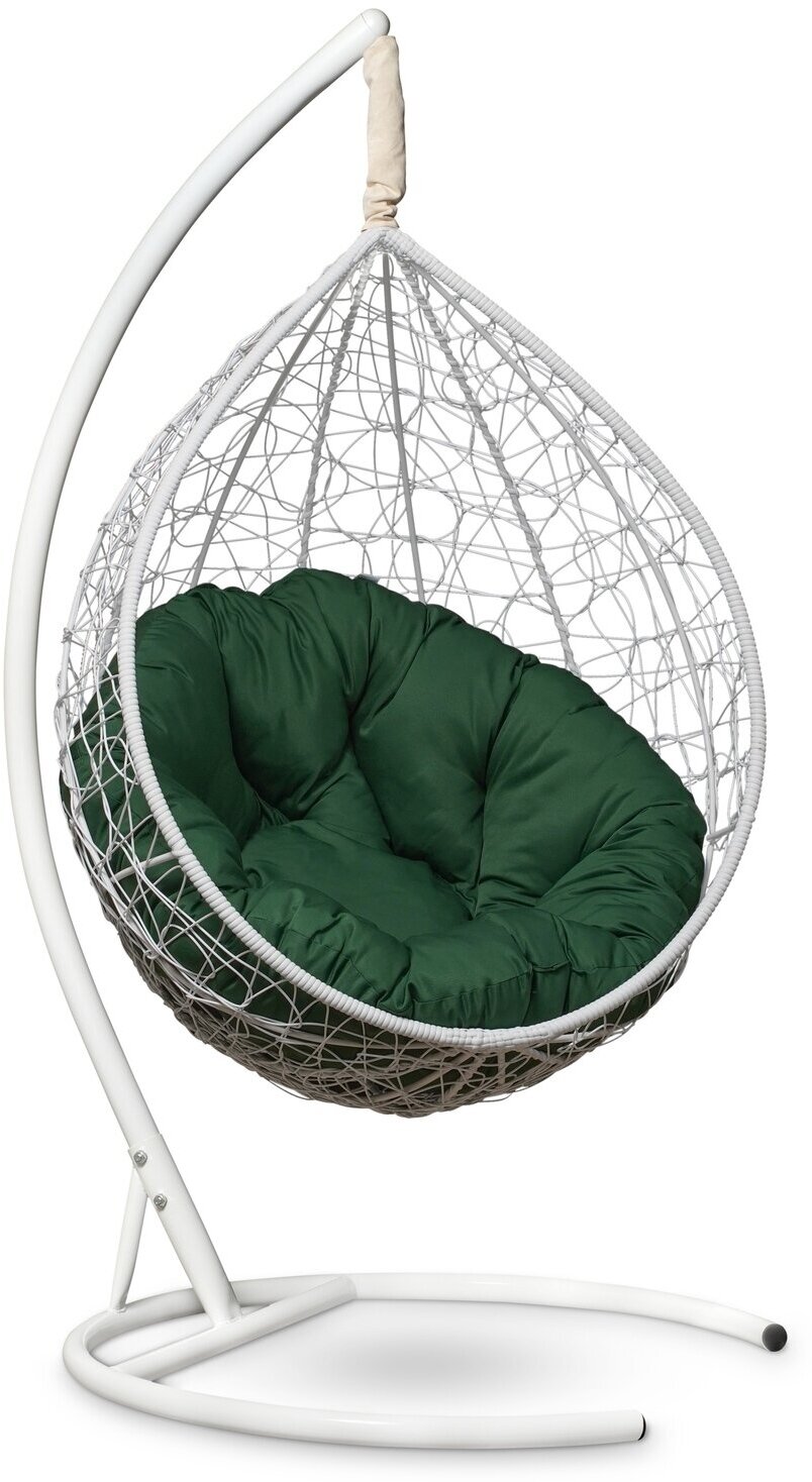 Подвесное кресло-кокон SEVILLA VERDE белый + каркас (зеленая подушка) - фотография № 1