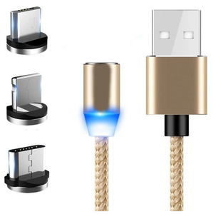 Кабель Магнитный зарядки 3-в-1 (microUSB + type-C + Lightning)для iPhone/Xiaomi/Samsung/1000 мм, Золотой