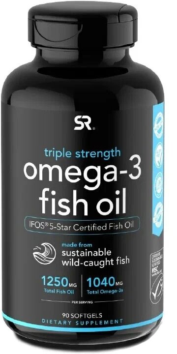 Омега 3 Sports Research Omega-3 Fish Oil Triple Strength 1250 мг