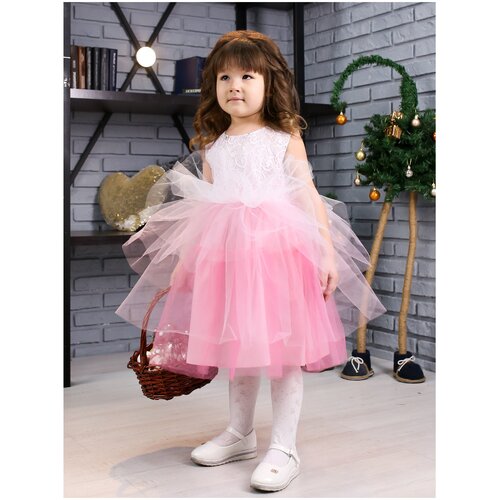 фото Платье khmeleva размер 104, белый/розовый