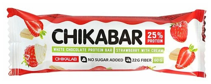 Протеиновый батончик Chikalab Chikabar 60 г, Клубника со сливками