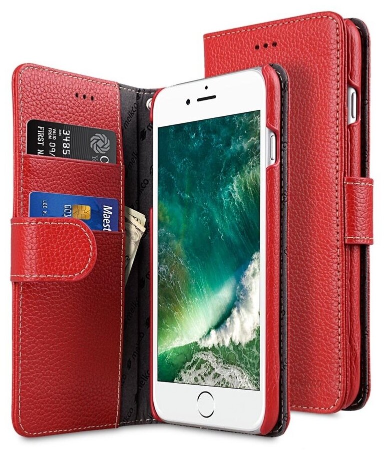 Кожаный чехол книжка Melkco для iPhone 7 Plus/8 Plus (5.5") - Wallet Book Type - красный