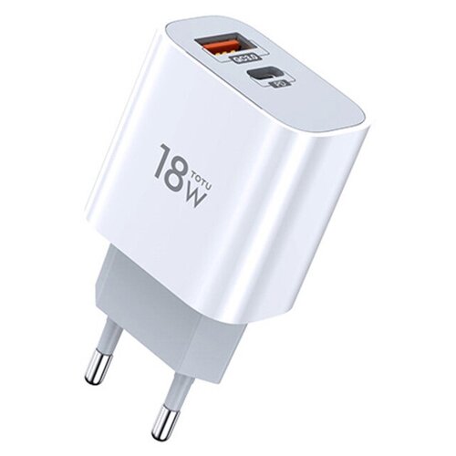 фото Сетевое зарядное устройство totu minimal series usb + usb type-c 18w белое (cacq-06)