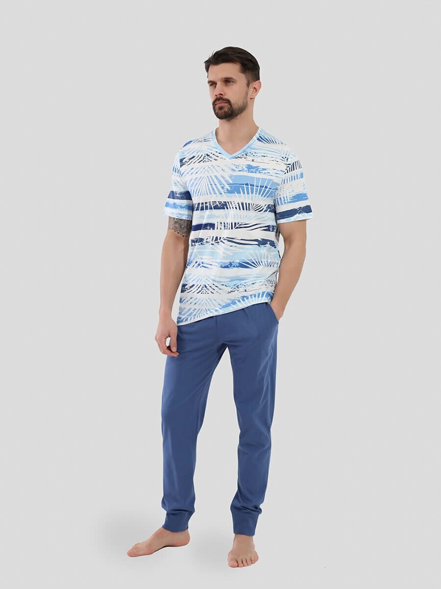 Пижама (футболка+брюки) VITACCI TRM523-10 мужской голубой 50% хлопок, 50% модал 48-50 - фотография № 2