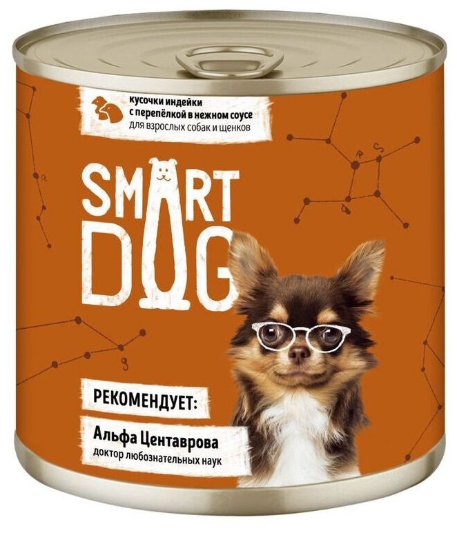 Smart Dog консервы Консервы для взрослых собак и щенков кусочки индейки с перепелкой в нежном соусе 22ел16 43744 0,85 кг 43744 (2 шт)