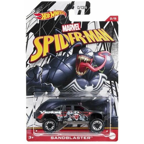 Машинка Hot Wheels тематическая коллекционная оригинал MARVEL Spider Man SANDBLASTER черный HDG77