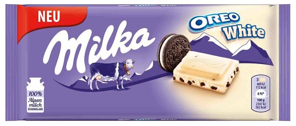 Шоколадная плитка Milka Oreo White / Милка Орео Вайт 100 г. (Германия) - фотография № 1