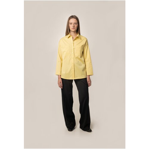 Рубашка  POCHE, повседневный стиль, оверсайз, укороченный рукав, манжеты, однотонная, размер Oversize, желтый