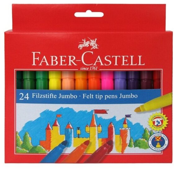 Фломастеры Faber-castell "Jumbo", 24 цвета, утолщенные, смываемые, картон, европодвес