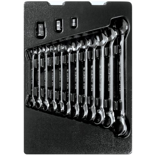 king tony набор комбинированных ключей с трещоткой ложемент 15 предметов 9 10215mr Набор гаечных ключей KING TONY 9-10215MR, 15 предм., черный