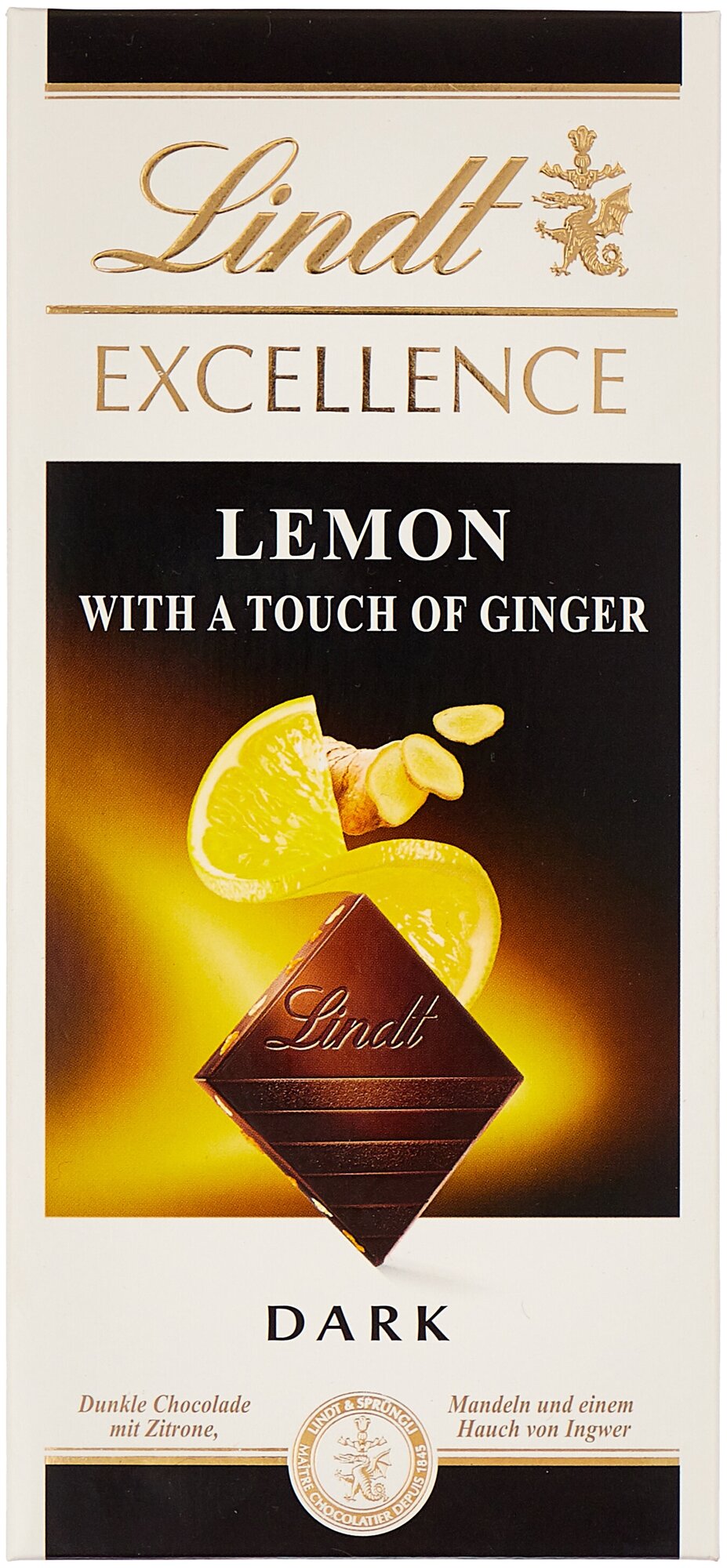 Lindt Excellence темный шоколад с Лимоном, имбирём и миндалём, 100 г