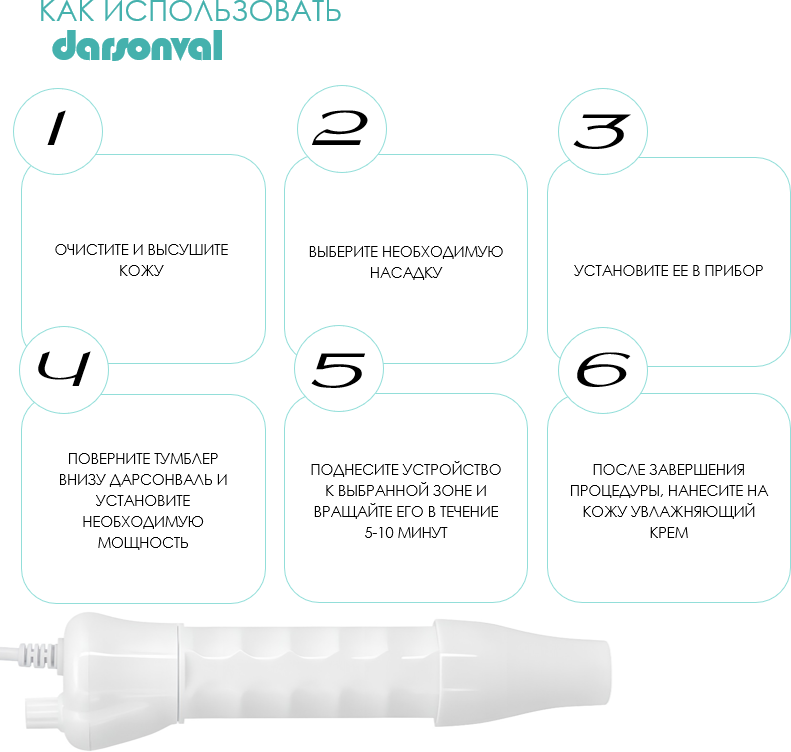 DARSONVAL | Импульсный массажер для лица, тела и волос | Дарсонваль для лица, тела и волос с 4мя насадками - фотография № 6