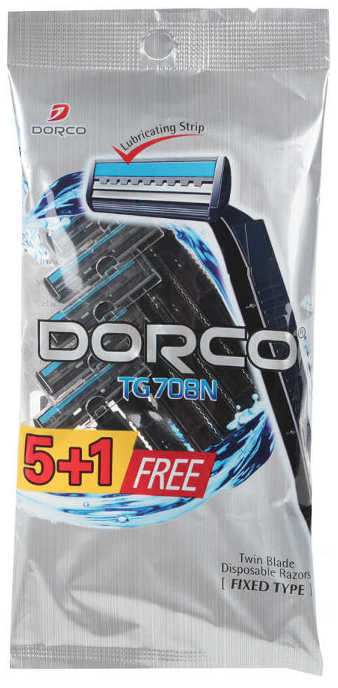 Dorco TD708 (5 станков + 1 в подарок!), 2-лезв. станок, фикс. головка, закрыт. архитектура, пластик. ручка 9 см