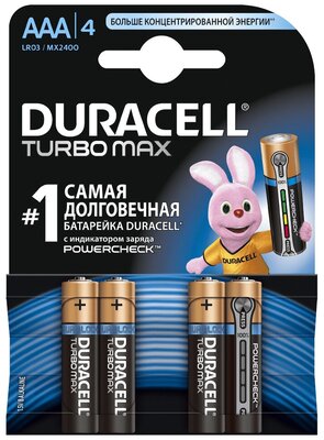 Батарейка Duracell Turbo MAX AAA/LR03, в упаковке: 4 шт.