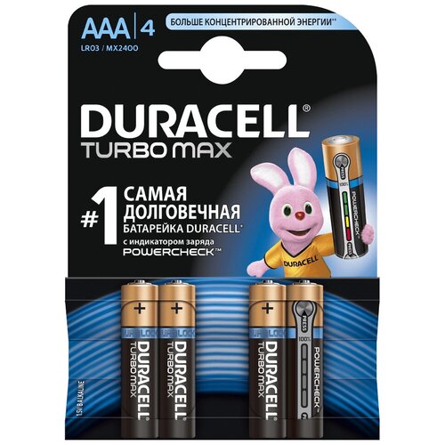 Батарейка Duracell Turbo MAX AAA/LR03, в упаковке: 4 шт. батарейка energizer max aaa lr03 в упаковке 4 шт