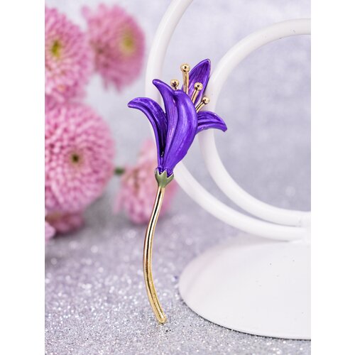 Брошь, бижутерный сплав, золочение, эмаль, фиолетовый, золотой