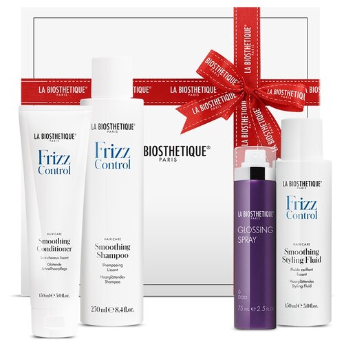 La Biosthetique, Набор Frizz Control Всё под контролем: Smoothing Shampoo Разглаживающий шампунь 250 мл, Smoothing Conditioner Разглаживающий уход для волос быстрого действия 150 мл, Smoothing Styling Fluid Стайлинг-флюид для выпрямления волос 150 мл, Glossing Spray TS - Спрей - блеск для придания мягкого сияния шелка 75 мл.