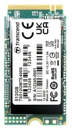 Твердотельный диск 512GB Transcend Mte400s, 3D TLC Nand, M.2 2242 , pci-e 4x [ R/W - 2000/900 MB/s] T