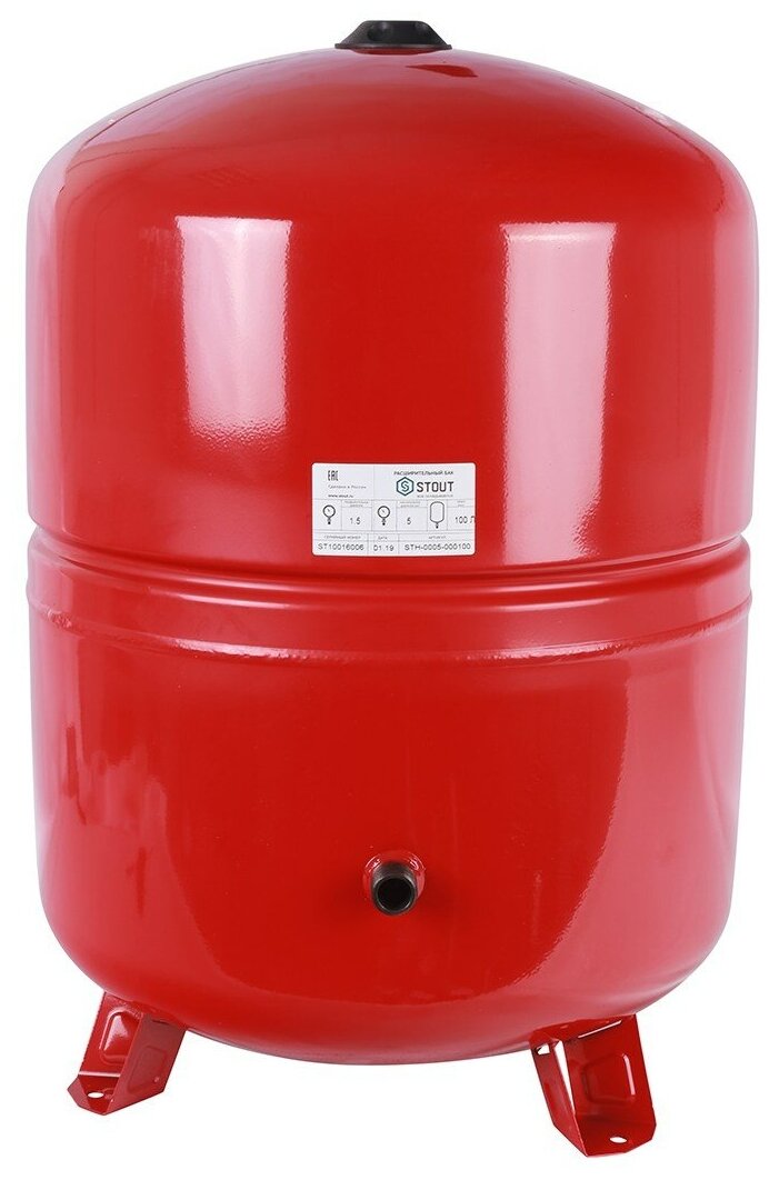 Расширительный бак на отопление 50 л. с диафрагмой STOUT (цвет красный) боковое подключение