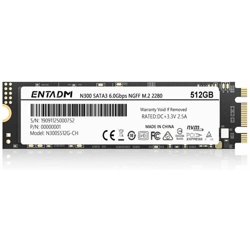 512 ГБ Внутренний SSD диск ENTADM N300 M.2 NGFF SATA3 6 Гб/с (N300S512G-CH)