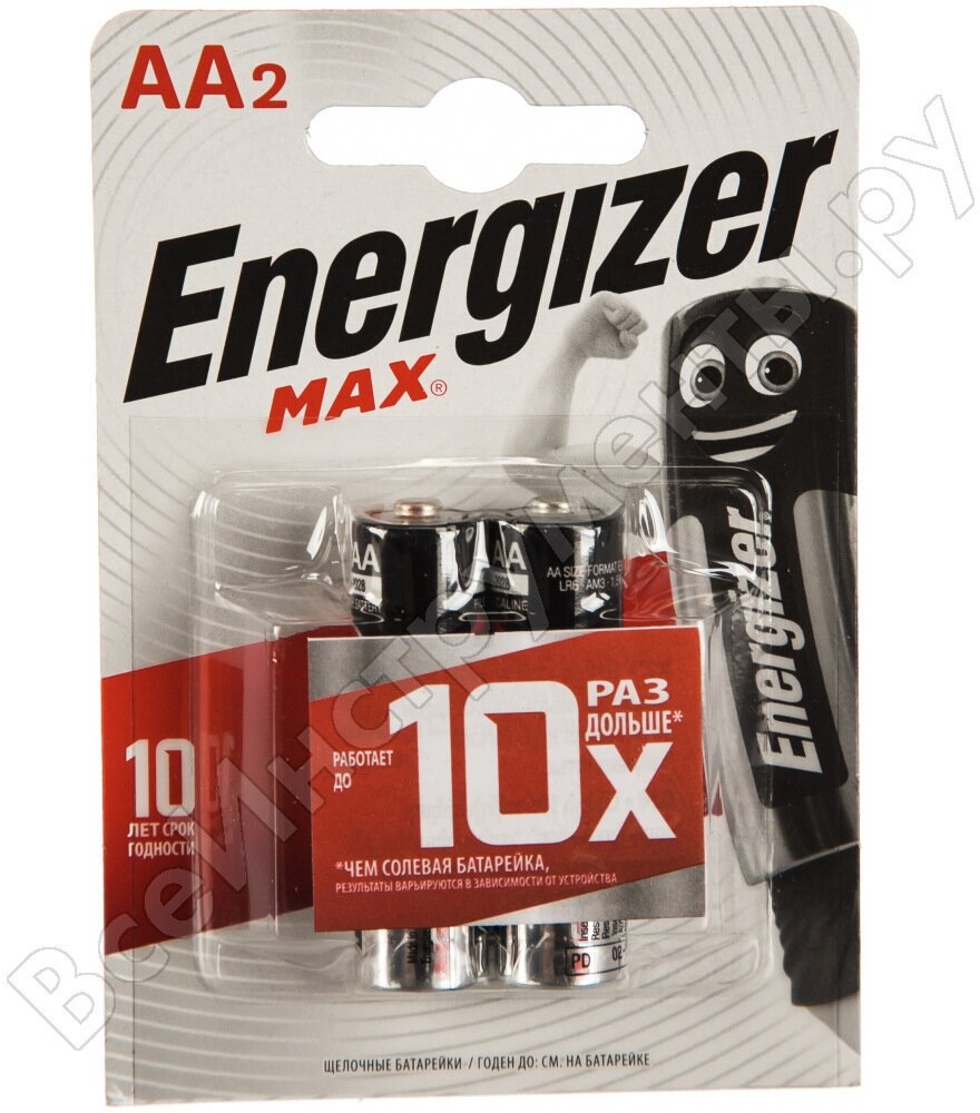 Energizer Батарейка щелочная LR6 AA MAX 1.5В бл/2 7638900437614