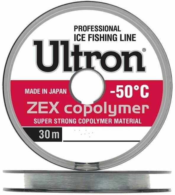 Монофильная леска для рыбалки ULTRON Zex Copolymer 0,14 мм, 2,5 кг, 30 м, прозрачная, 1 штука