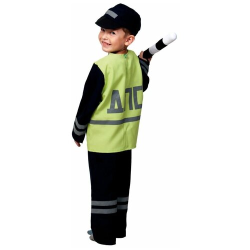 Карнавальный костюм Полицейский ДПС, куртка, брюки, кепка, жезл, р-р 30-32, рост 116-122 см