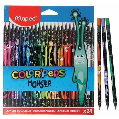 Карандаши цветные 24 цвета MAPED Color'Peps Black Monster, пластиковые карандаши акварельные 24 цвета с кистью maped color peps aqua металлическая коробка