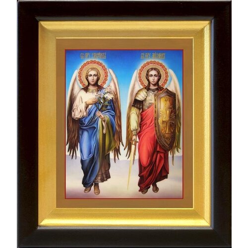 Архангелы Михаил и Гавриил, икона в киоте 14,5*16,5 см архангелы михаил и гавриил икона в широком киоте 16 5 18 5 см