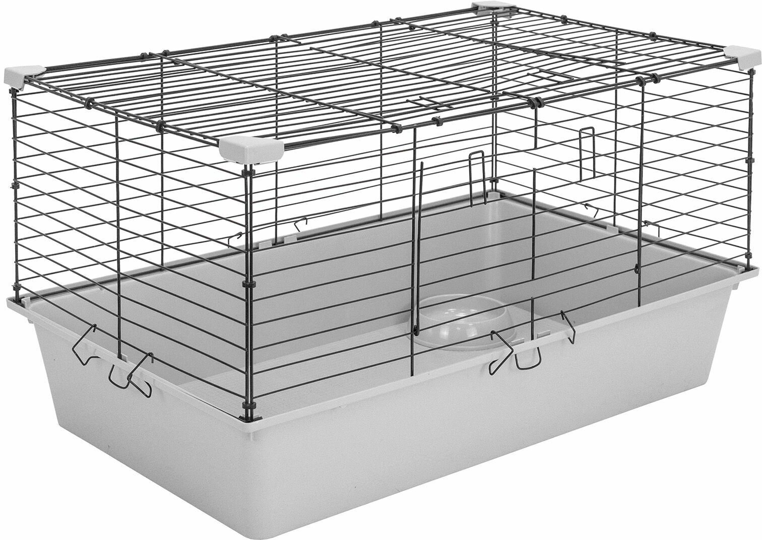 Клетка для грызунов для кроликов "PetTails" ральф, складная, шаг прута 18мм, 80*50*h43см (+миска, 2кормушки) св-сер-черн - фотография № 12