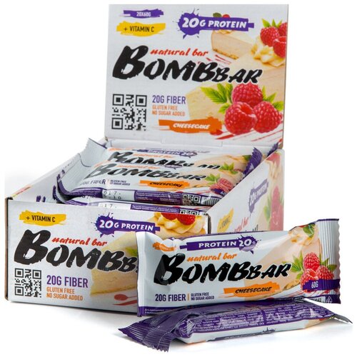 Протеиновый батончик BOMBBAR Natural Bar, 1200 г, 1200 мл, малиновый чизкейк вафли bombbar natural bar 1200 г тирамису