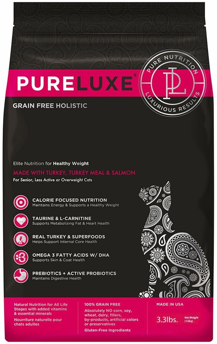 PureLuxe для нормализации веса кошек с индейкой и лососем, 1,5 кг