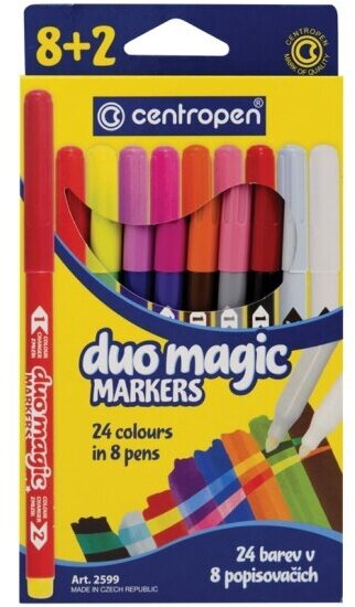 Фломастеры Centropen "Duo Magic", меняющие цвет 8 цветов+2, 10 шт, 24 цвета, картон, европодвес