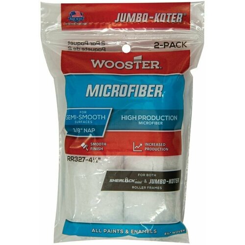 Мини-валик малярный WOOSTER RR327-4 1/2 Microfiber 3/8 Jumbo-Kote (ворс 0,95 см, ширина 11,43 см), микрофибра, набор 2 шт.