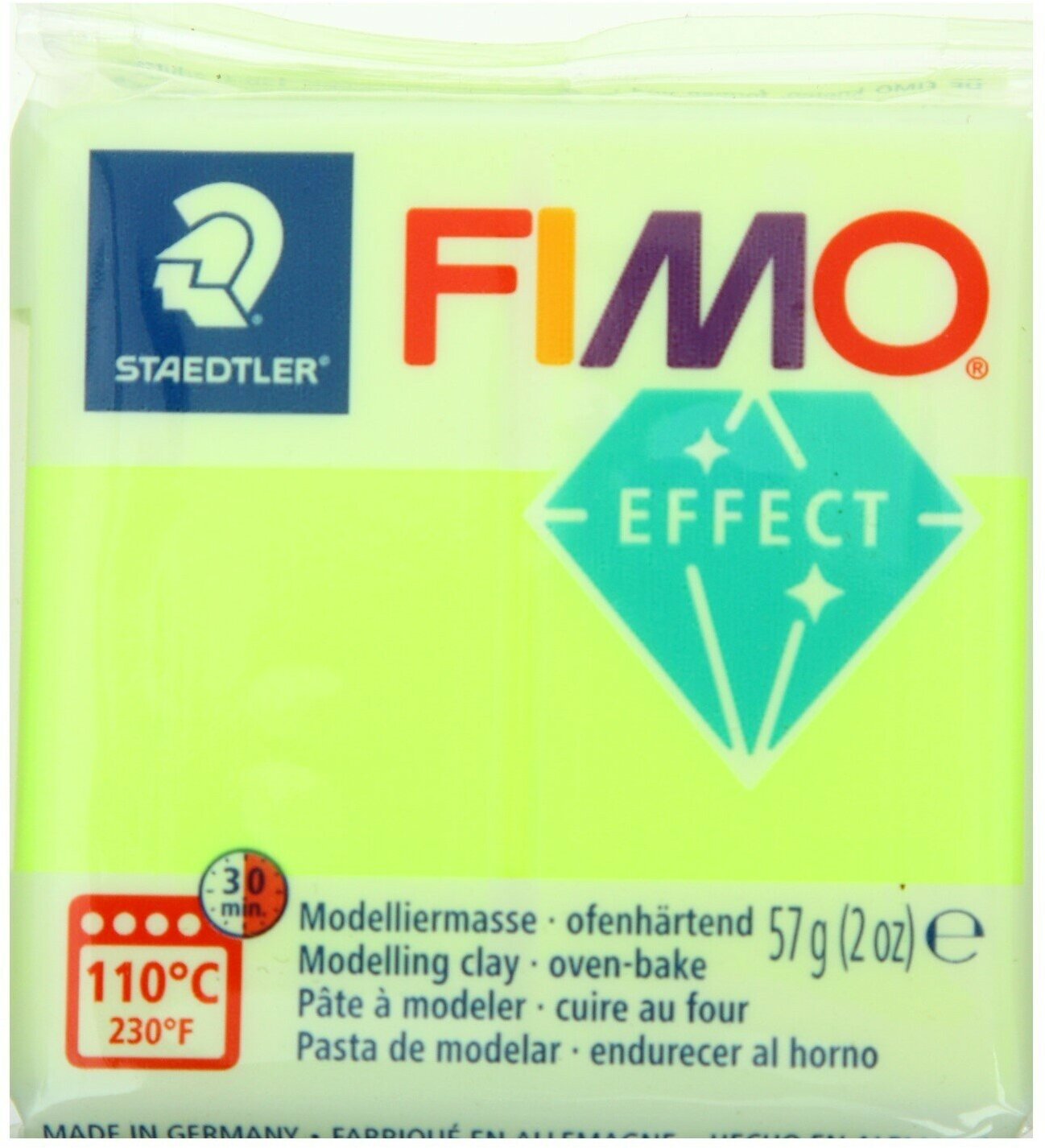 Полимерная глина запекаемая 57г FIMO neon effect, желтый./ В упаковке: 1 - фотография № 5