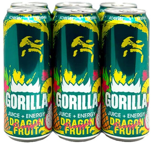 Энергетический напиток Gorilla (Горилла) Dragonfruit Pineapple (Питайя-Ананас) 0,45 л х 24 банки - фотография № 2