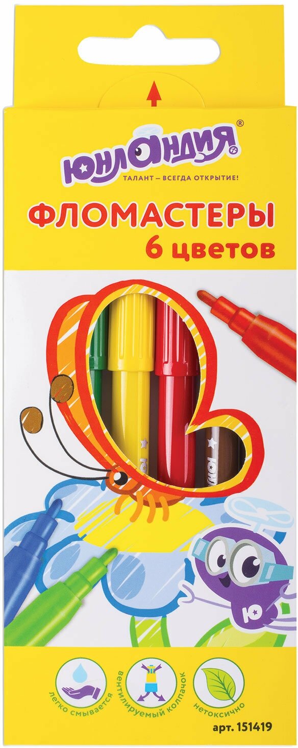 Фломастеры Юнландия 6 цветов, "экзотика", вентилируемый колпачок, картон (151419)