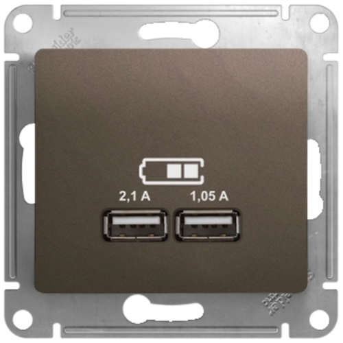 SE Glossa Шоколад Розетка USB 5В/2,1А, 2х5В/1,05А GSL000833