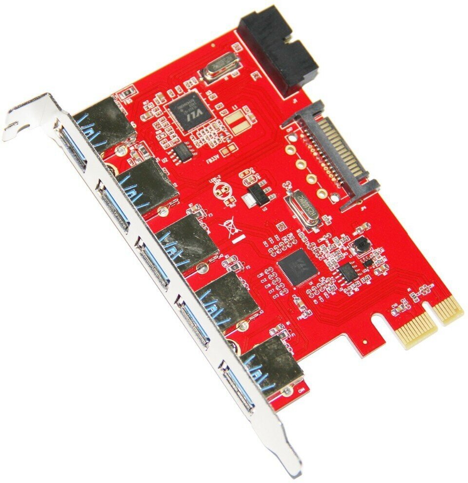 Контроллер PCIe x1 v20 (VL805+VL813) USB 32 Gen1x1 5xUSB-A + 2x19-pin | ORIENT VA-3U5219PE oem