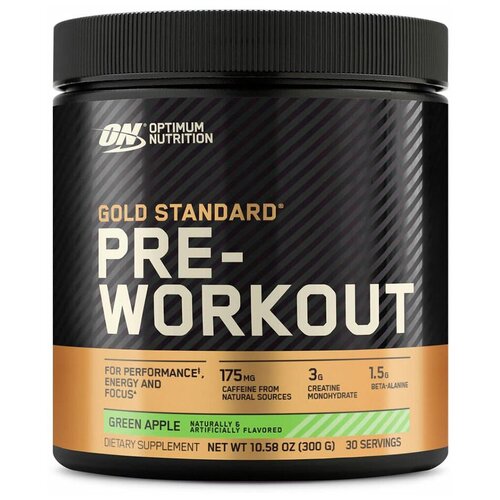 Предтренировочный комплекс Optimum Nutrition Gold Standard Pre-Workout зеленое яблоко 300 г 1 шт. 300 мл предтренировочный комплекс optimum nutrition gold standard pre workout фруктовый пунш 300 г 1 шт 250 мл