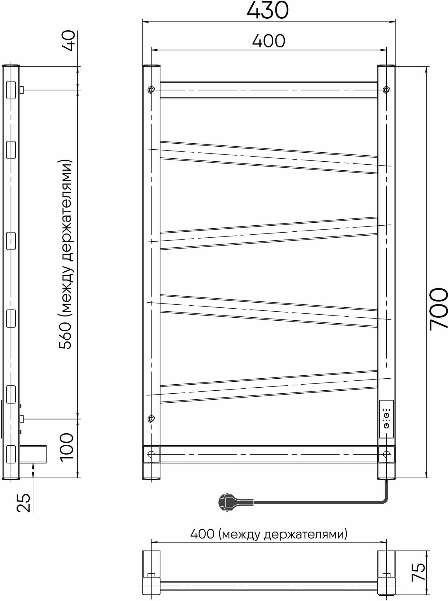 Полотенцесушитель электрический Element INDIGO 70/40 (таймер, скр.монтаж, унив.подкл.R/L, Черный муар) - фотография № 11