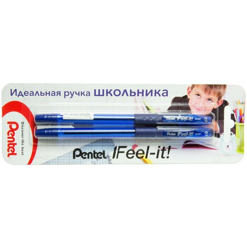 фото Pentel набор шариковых ручек feel it! 0.7 мм, в упаковке 2 штуки (xbx487), xbx487, синий цвет чернил