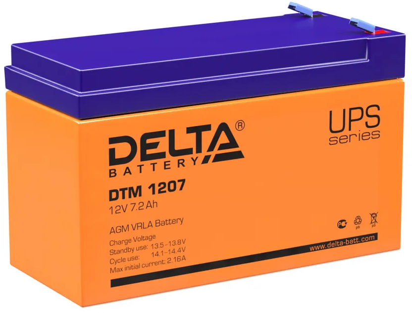 Аккумуляторная батарея Delta DTM 1207 12В 7,2Ач AGM для ИБП, UPS, аккумулятор для детского электромобиля