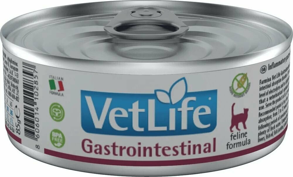 Консервы/влажный корм Farmina Vet Life Natural Diet Cat Gastrointestinal/Диета Паштет для кошек при заболеваниях пищеварительного тракта, (85 гр*12 шт)