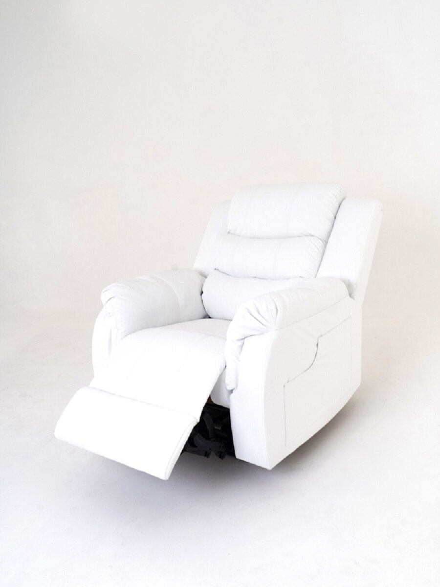 Кресло реклайнер с электроприводом, раскладывается на 180°, искусственная кожа, Белый - фотография № 9