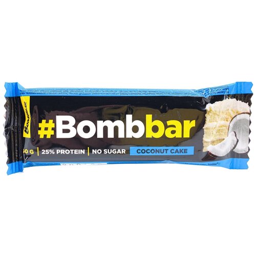 Протеиновый батончик BOMBBAR 25%, 40 г, кокосовый торт bombbar bombbar батончик глазированный кокосовый торт