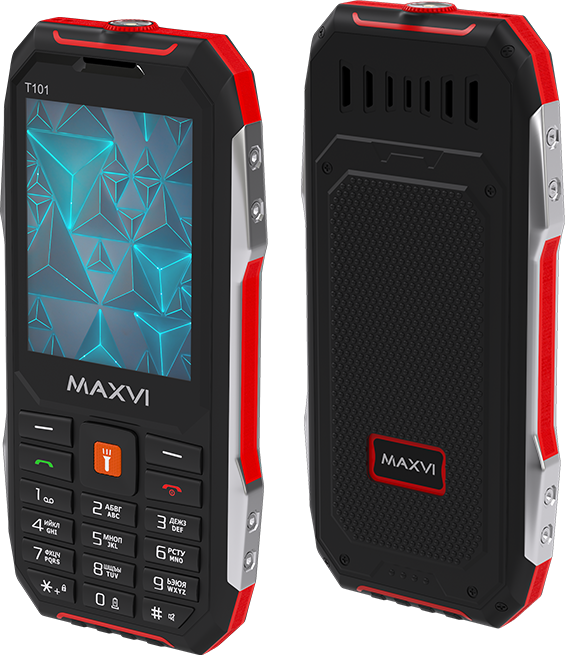 Телефон MAXVI T101, 2 micro SIM, черный/красный